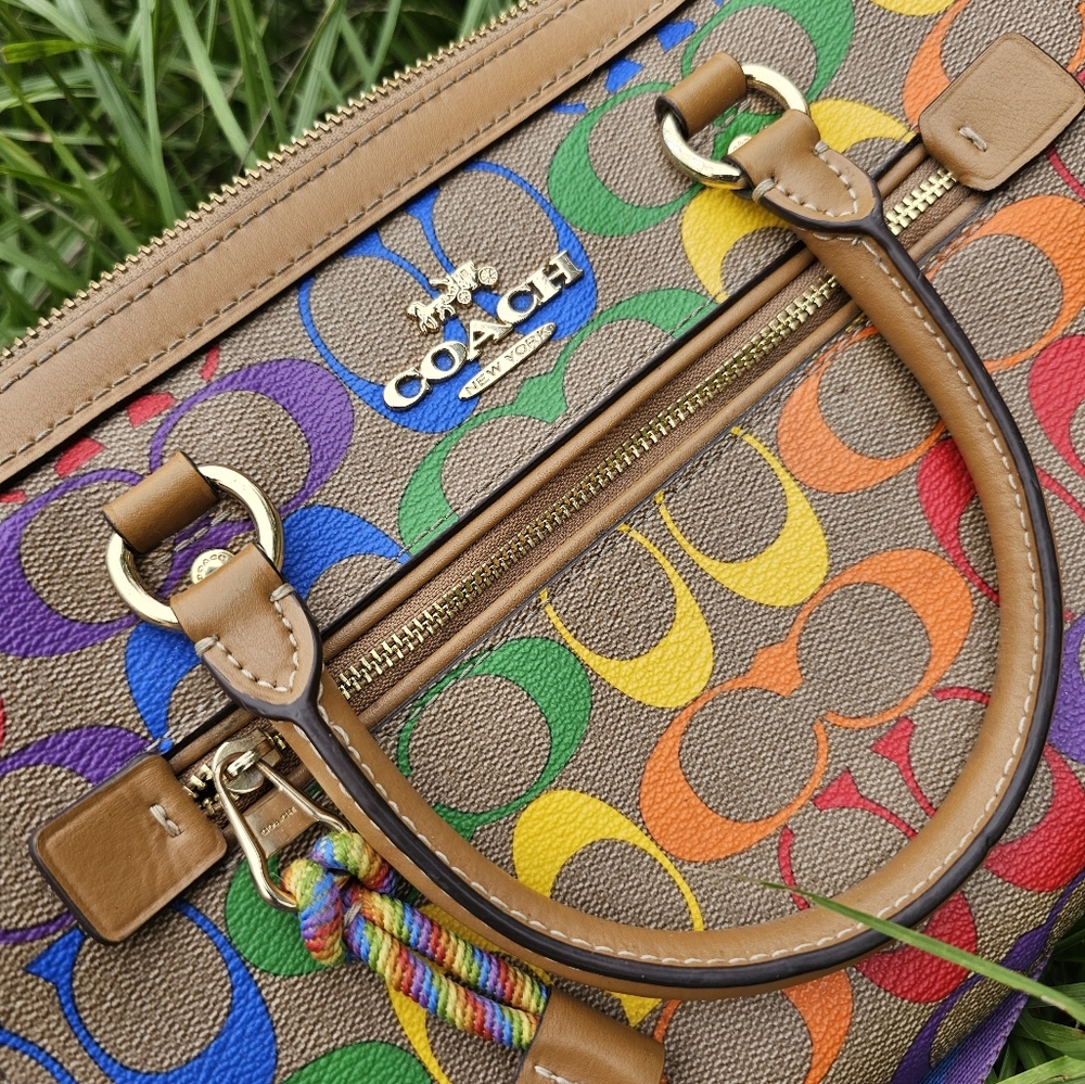 Coach Pride Rowan Satchel In Rainbow Signature Canvas